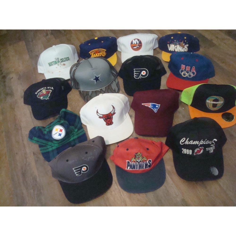15 HATS LOT NFL‎ NBA 90S NHL RARE CAPS SNAPBACK  HAT CAP VINTAGE DEADSTOCK R1